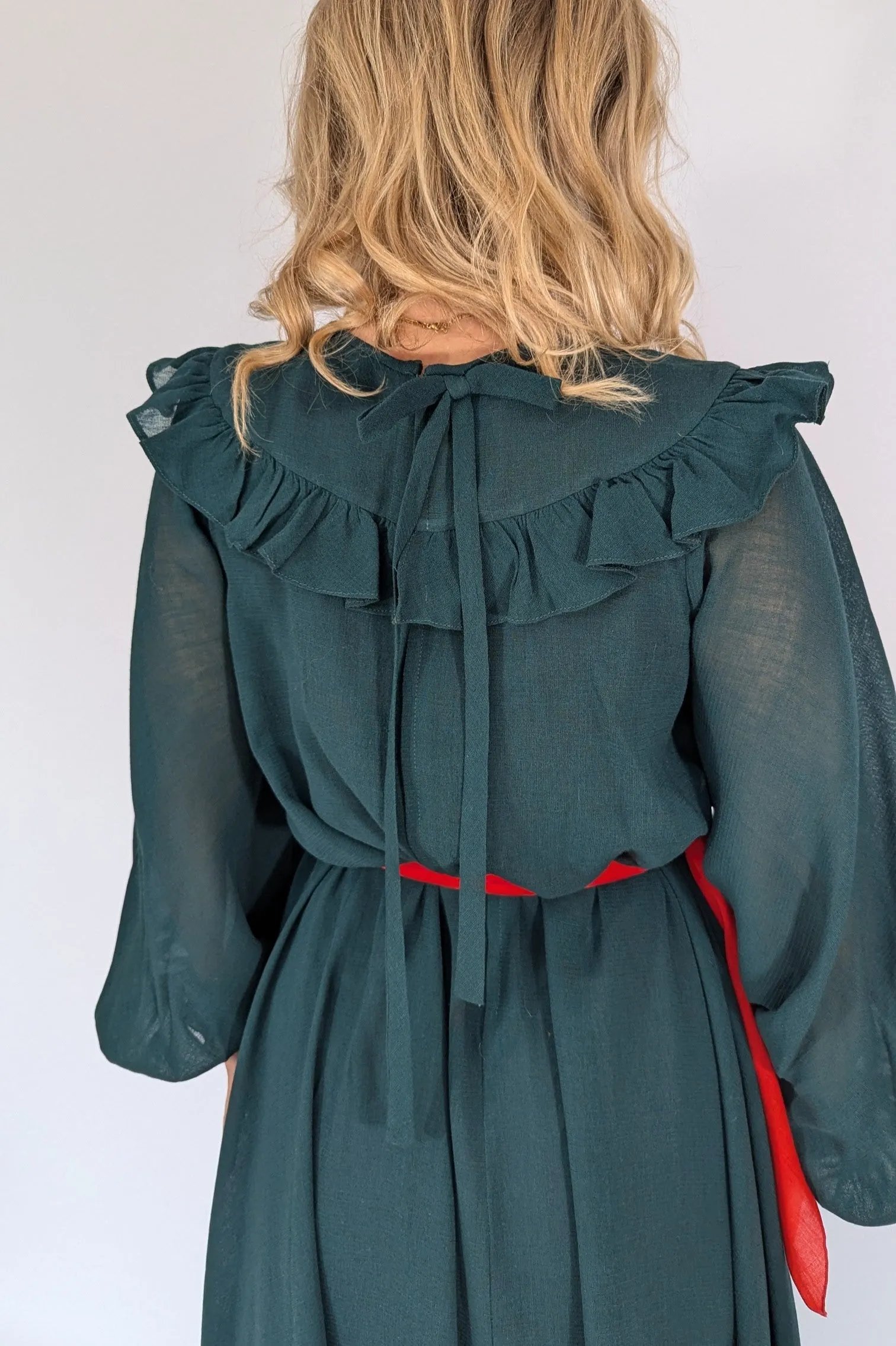 1970s Gina Fratini Dark Green Maxi Dress