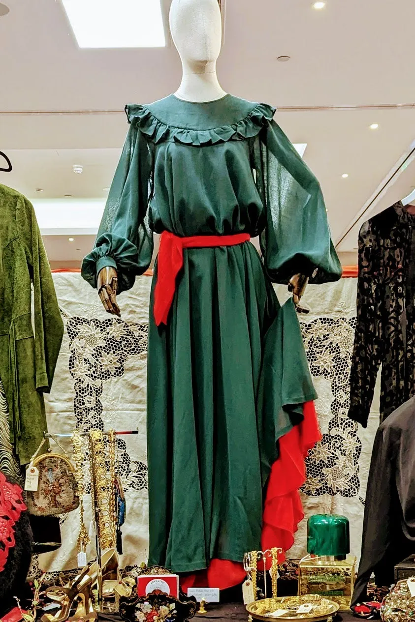 1970s Gina Fratini Dark Green Maxi Dress