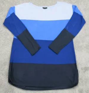 Ann Taylor Womens Striped Pullover Sweatshirt Long Sleeve Navy Blue Size Small