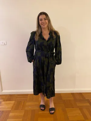 Belle Belted Shirt Dress - Green and Navy