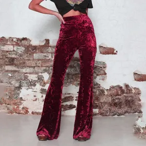 BerriesJam - High Waist Elastic Crushed Velvet Flare Pants