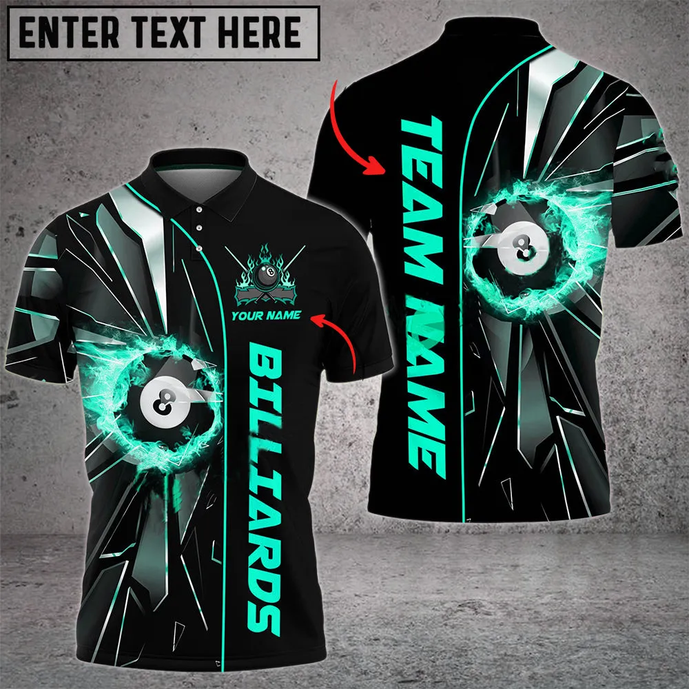 Billiards Ball 8 Fire Broken Glass Personalized Name, Team Name 3D Polo Shirt