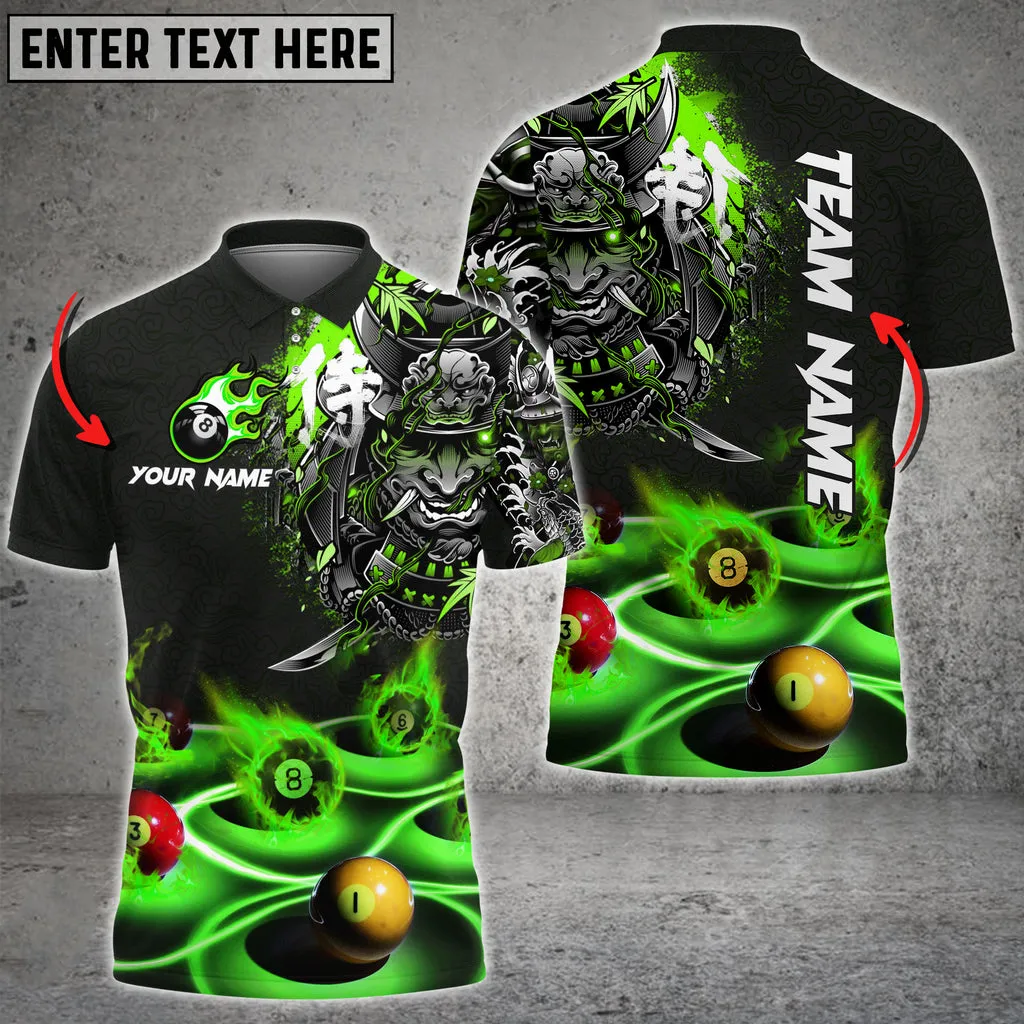 Billiards Flame Samurai Personalized Name, Team Name Polo Shirt, Perfect Shirt for Billiard Player