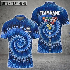 Billiards Tie-Dye Personalized Name 3D Polo Shirt, Personalized Name Team Billiard Shirt