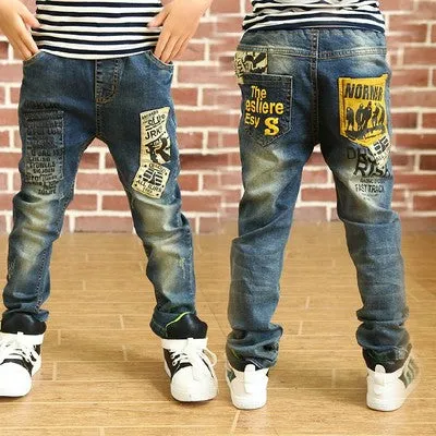 Boys Jeans Pant Printed Pocket, Children Jeans For Boys