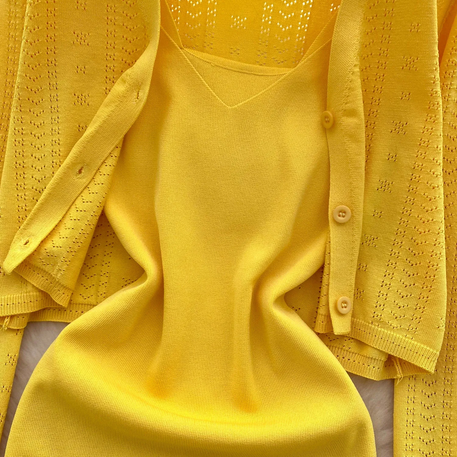 Cardigan&Slip Dress Solid Color 2Pcs