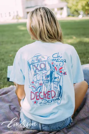 Chi Omega Social Decked In Denim Tee