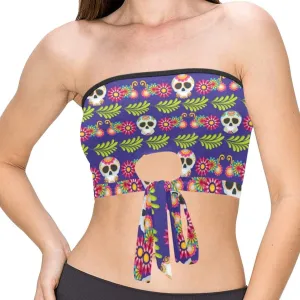 Colorful Floral Skull Women's Tie Bandeau Top