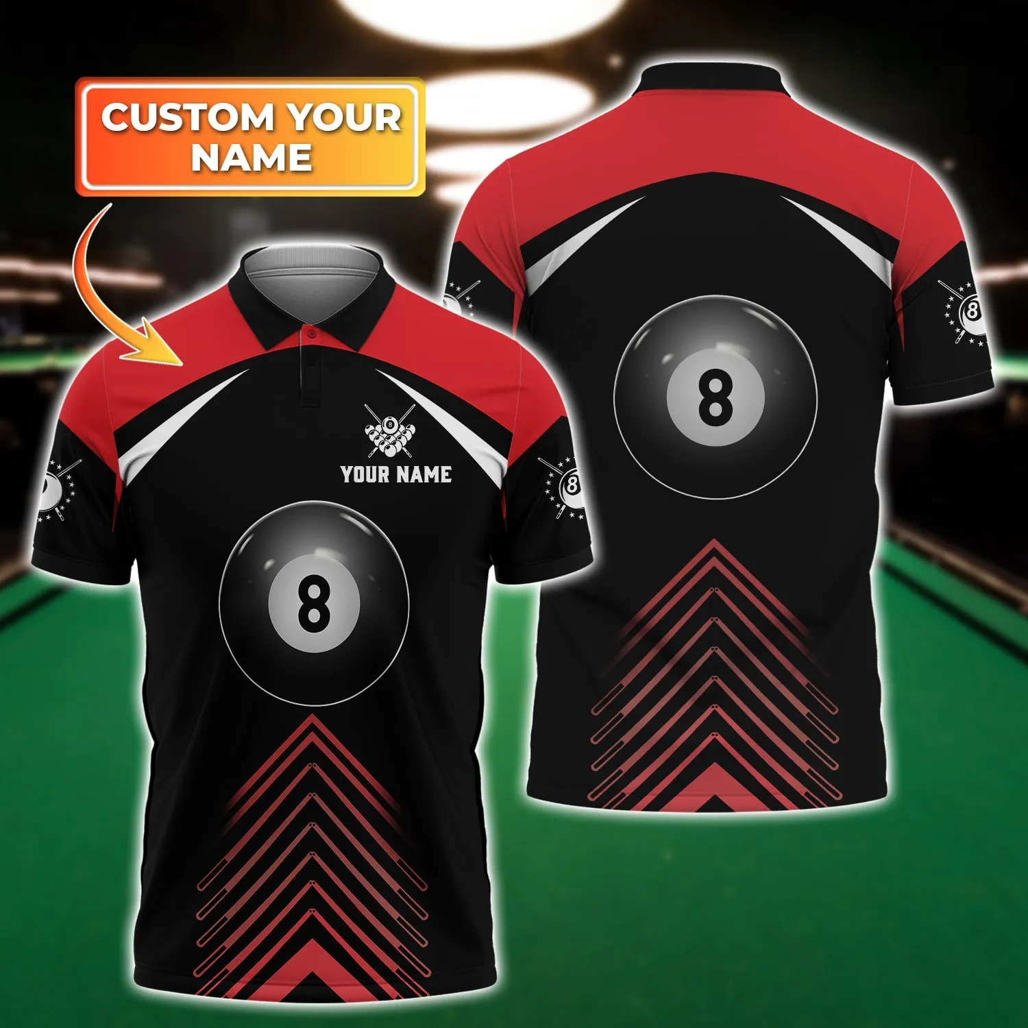 Coolspod 8 Ball Billiard on Fire Personalized Name 3D Shirts Print T-Shirt for Mens, Gift Billiard Players Polo Shirt