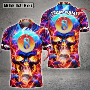 Coolspod Personalized Billiard Ball Fire Skull Player Polo Shirt, Perfect Shirt for Billiard Players