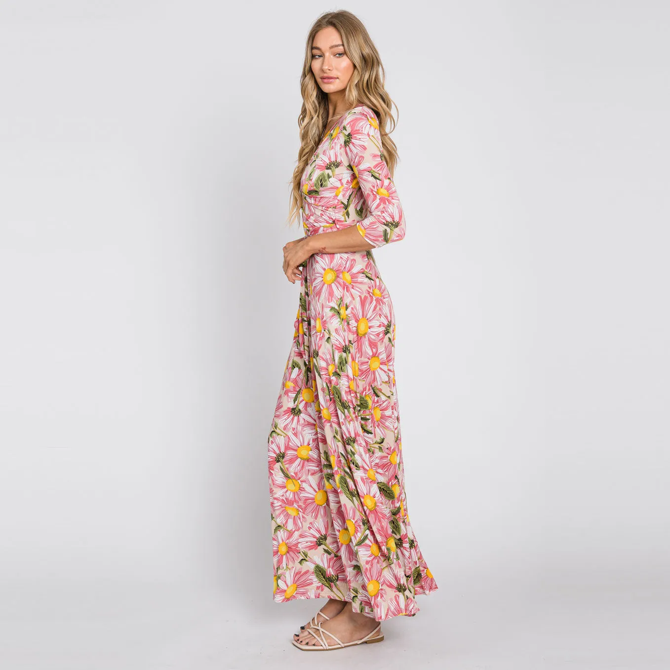 Coral Daisy Mammoth Venechia Maxi Wrap Dress