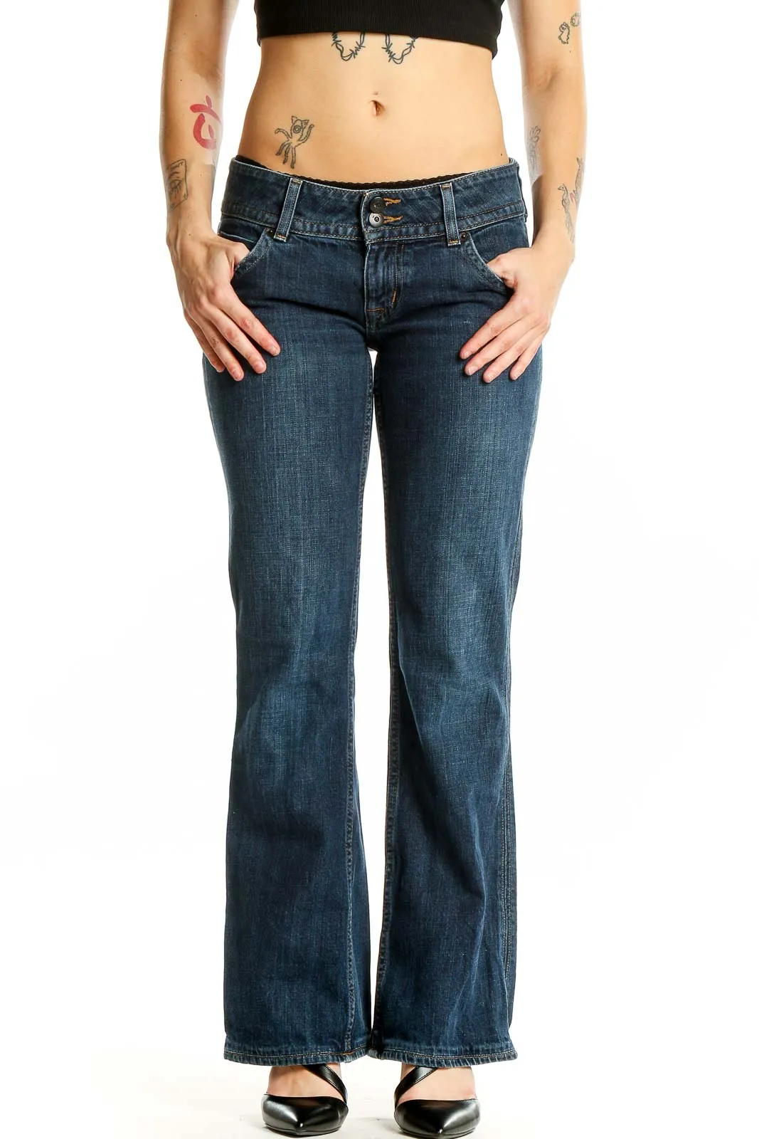 Dark Blue Flared Denim Jeans