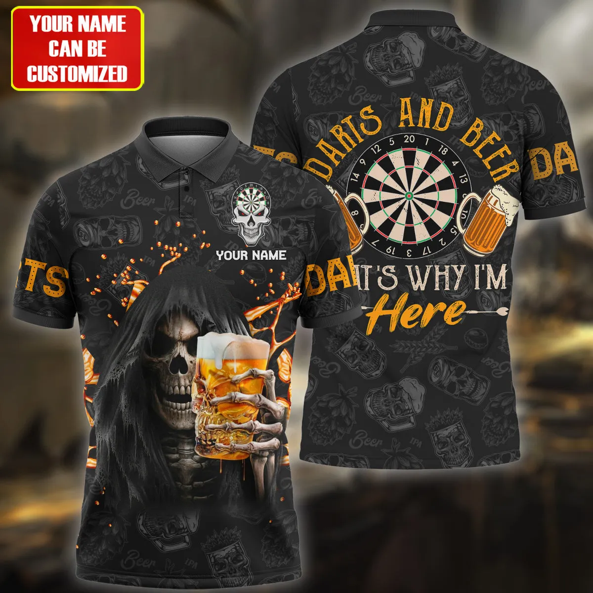 Darts And Beer Personalized Name 3D Polo Shirt, Gift for Dart Lover, That's Why I'm Here
