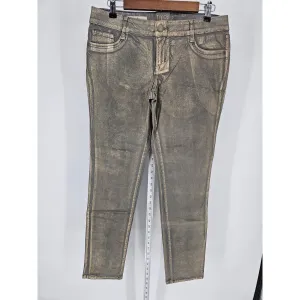 Decree Juniors Sz 13 Super Skinny Jeans Metallic Gold Gray Print Grunge