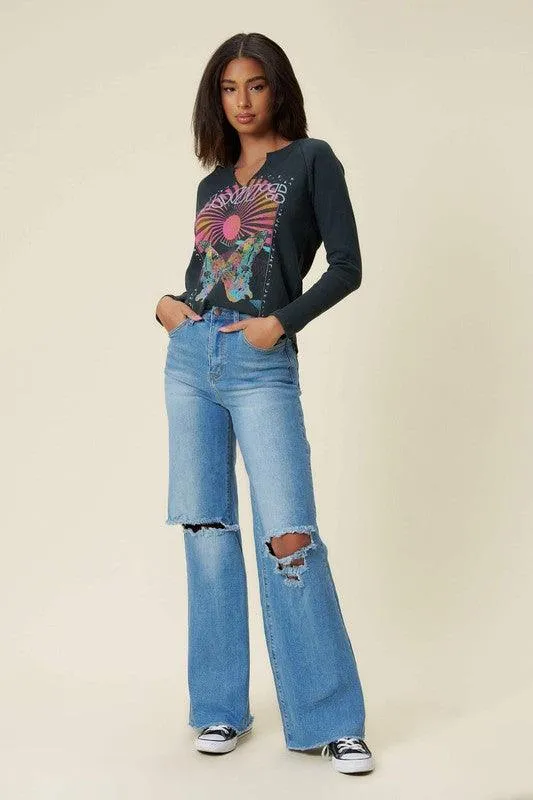 Distressed Wide Fit Jeans Medium Blue