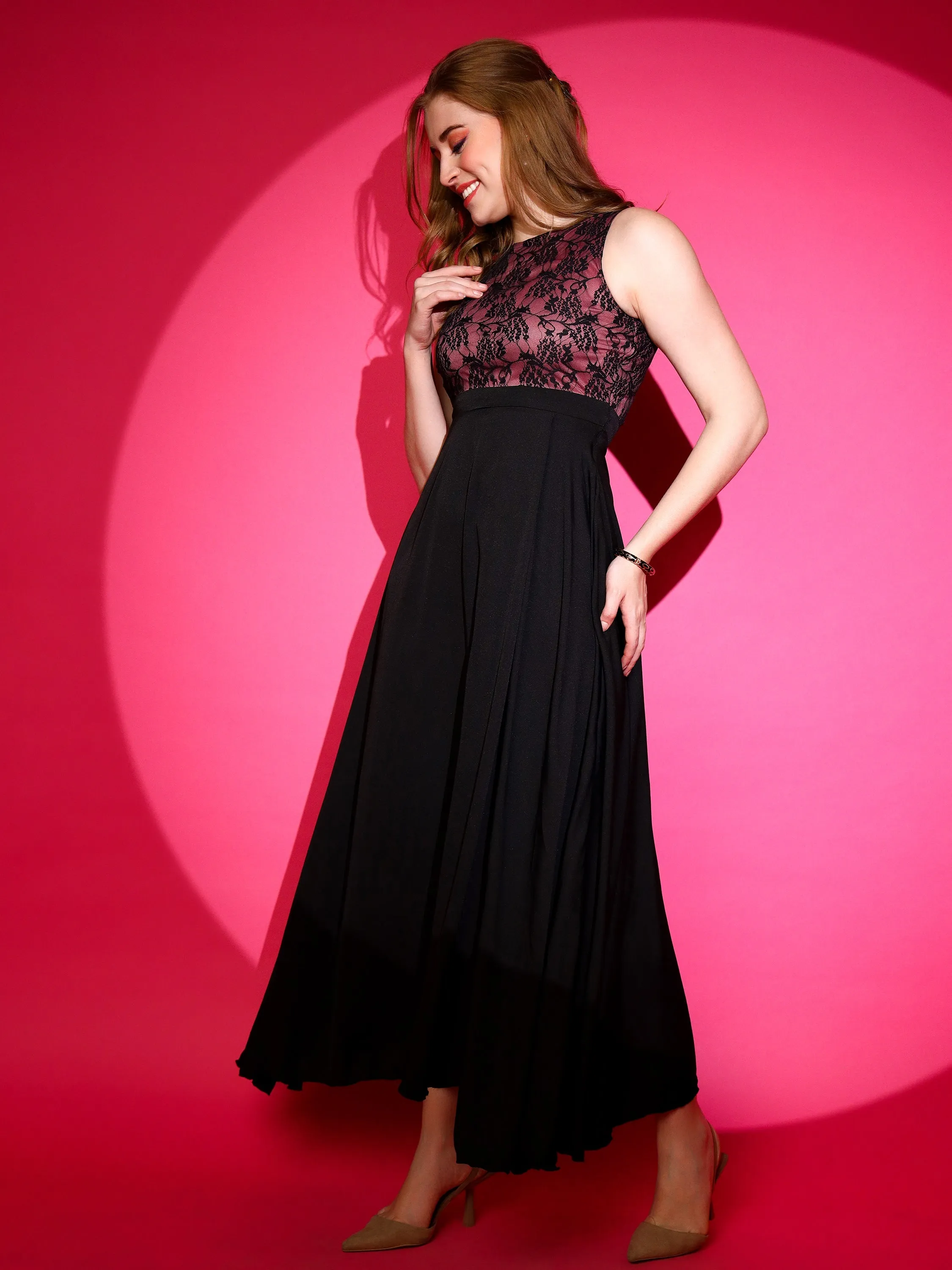 Elegance Boat Neck Fit & flare Maxi High slit Dress