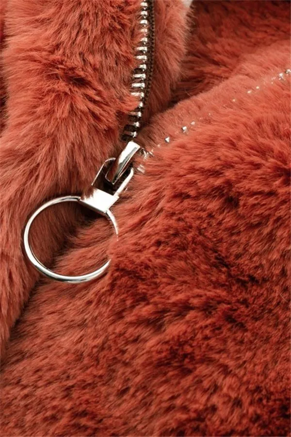 elveswallet Plush Faux Fur Zipper Jacket