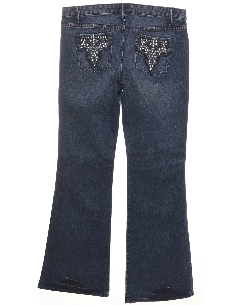 Embellished Medium Wash Y2K Flared Jeans - W35 L32