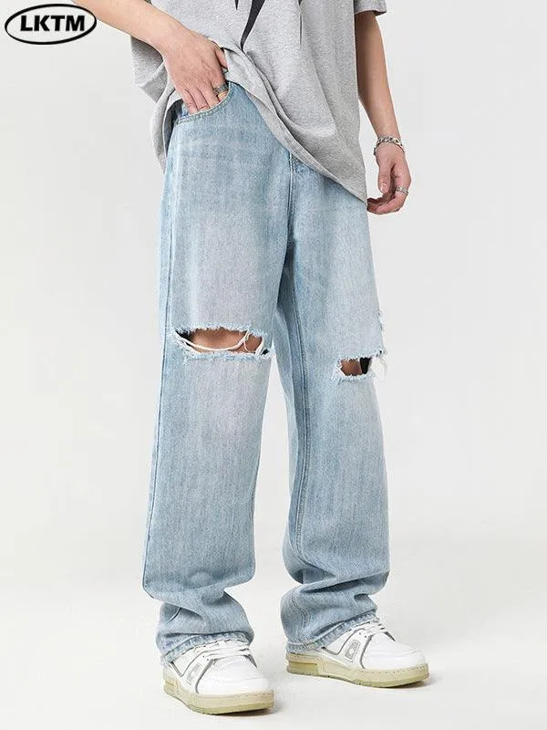 Fashion Personality Light Color Hole Jeans