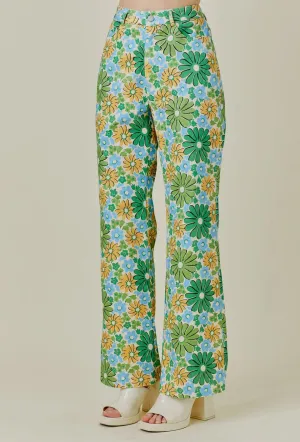 Green multi floral jean