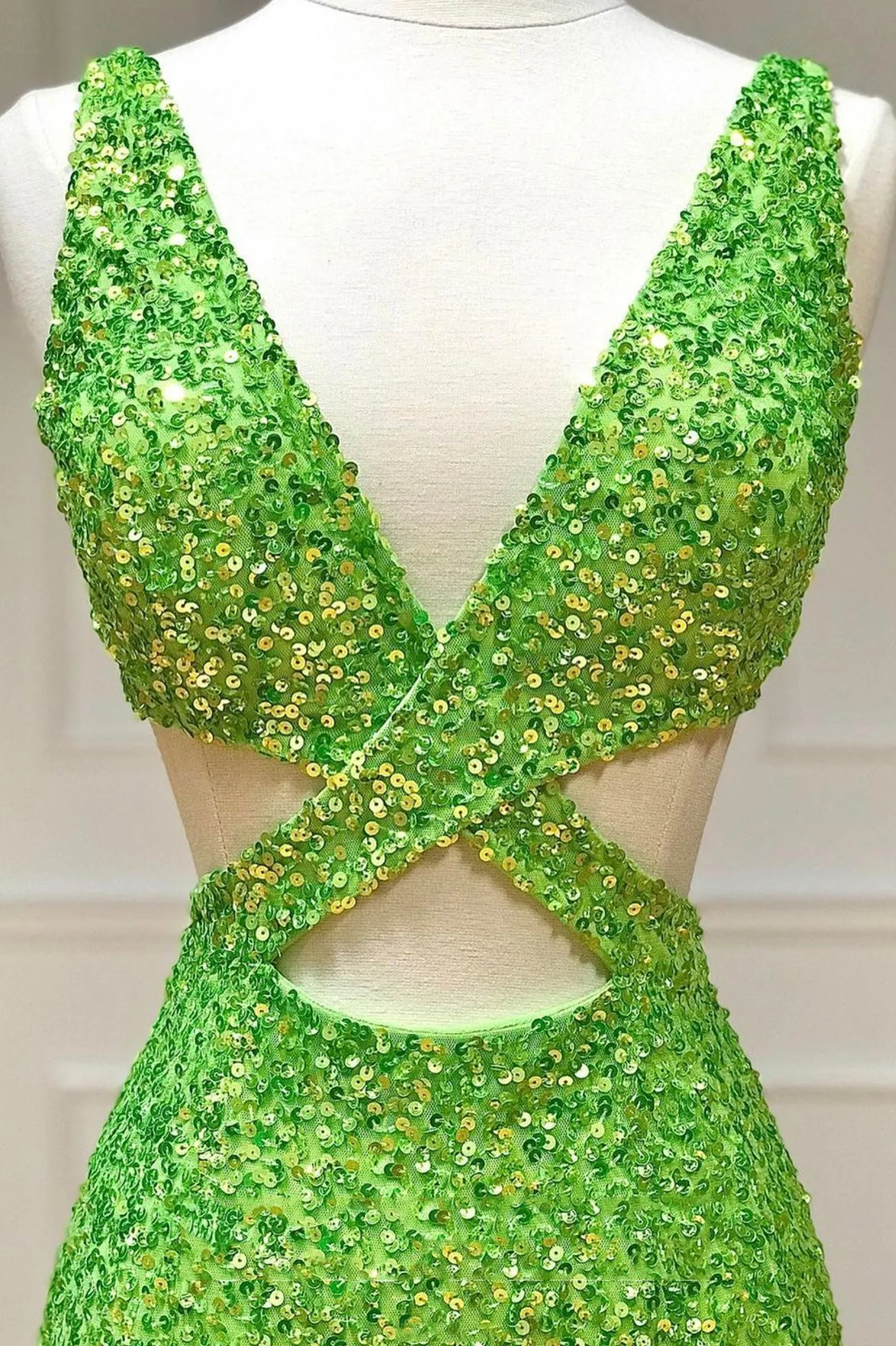 Green Sequins Long Prom Dress, Mermaid Backless Evening Dress with Slit