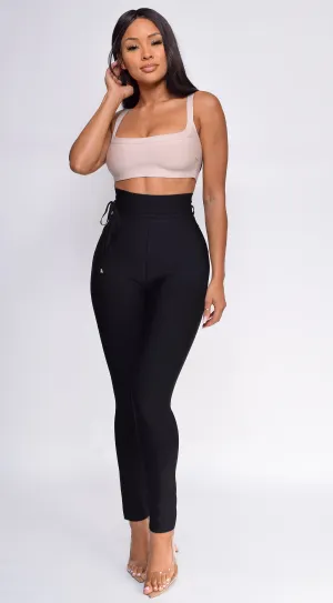 Hara Black High Waist Belted Bandage Pants