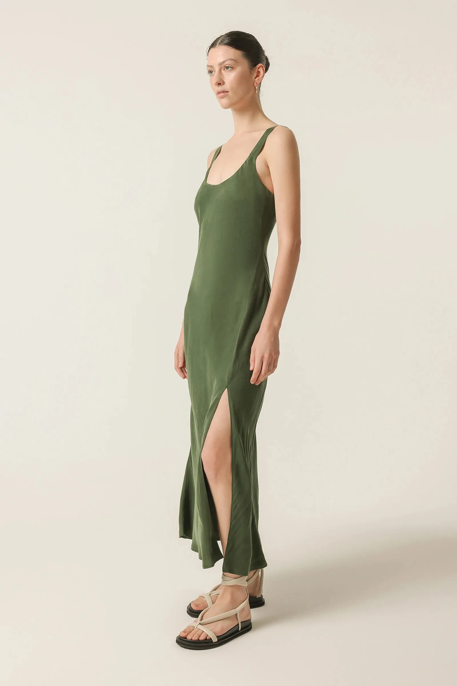 Harlow Cupro Slip Dress- Pine