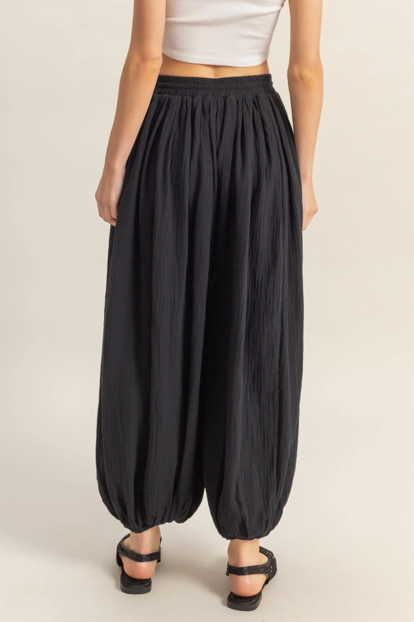 HF25C462-Double Gauze High-Waist Baggy Pants