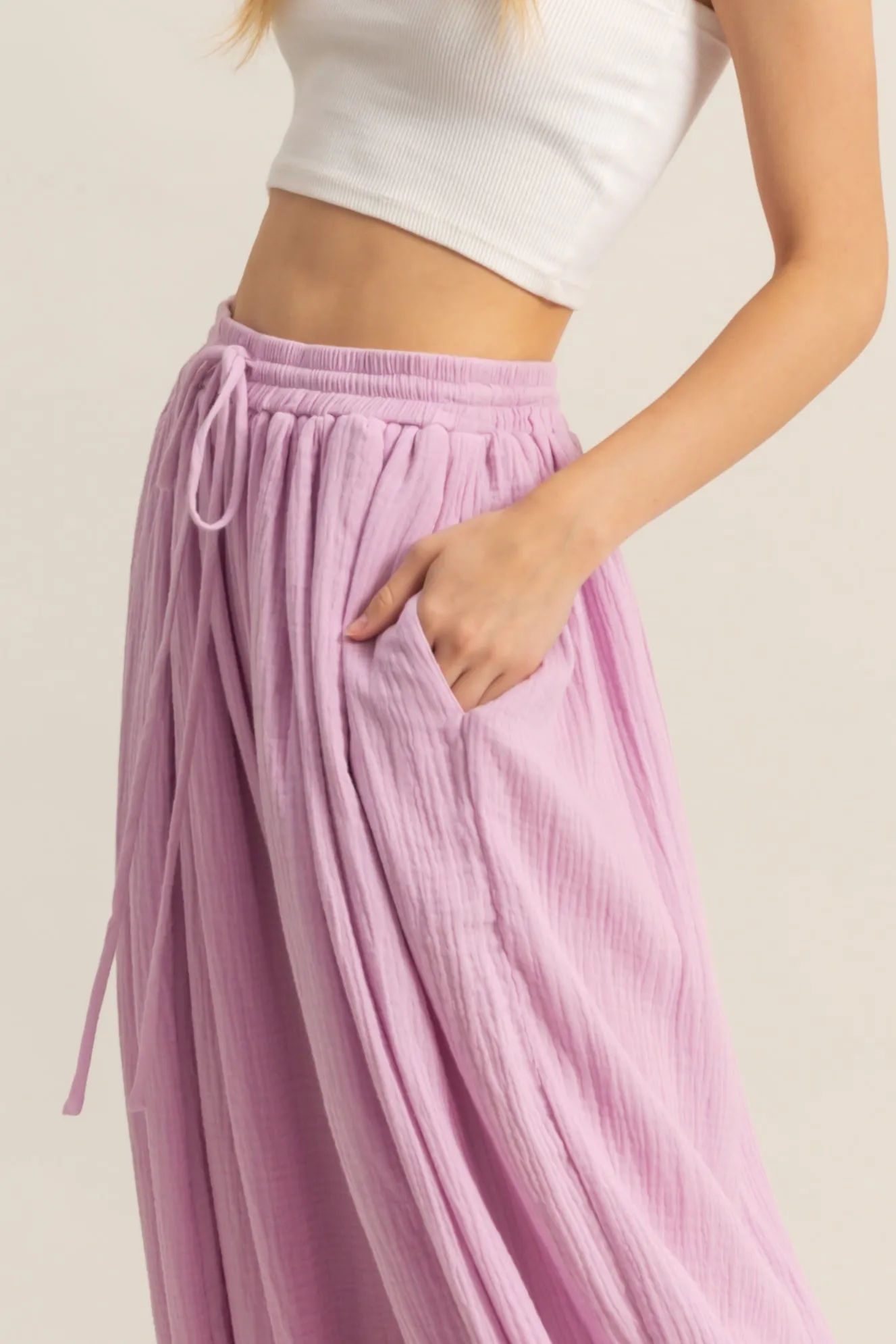 HF25C462-Double Gauze High-Waist Baggy Pants