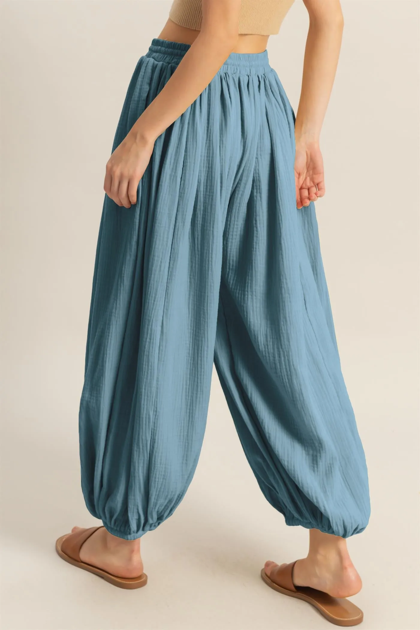 HF25C462-Double Gauze High-Waist Baggy Pants