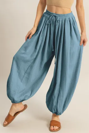HF25C462-Double Gauze High-Waist Baggy Pants
