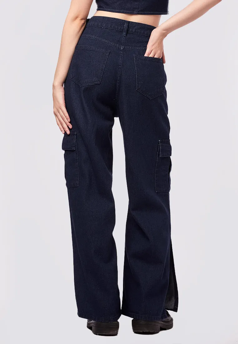 High Waist Cargo Denim Pants