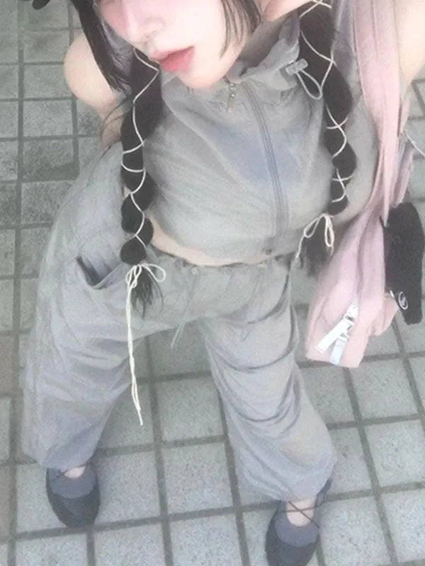High Waist Drawstring Elastic Waist Cargo Pants