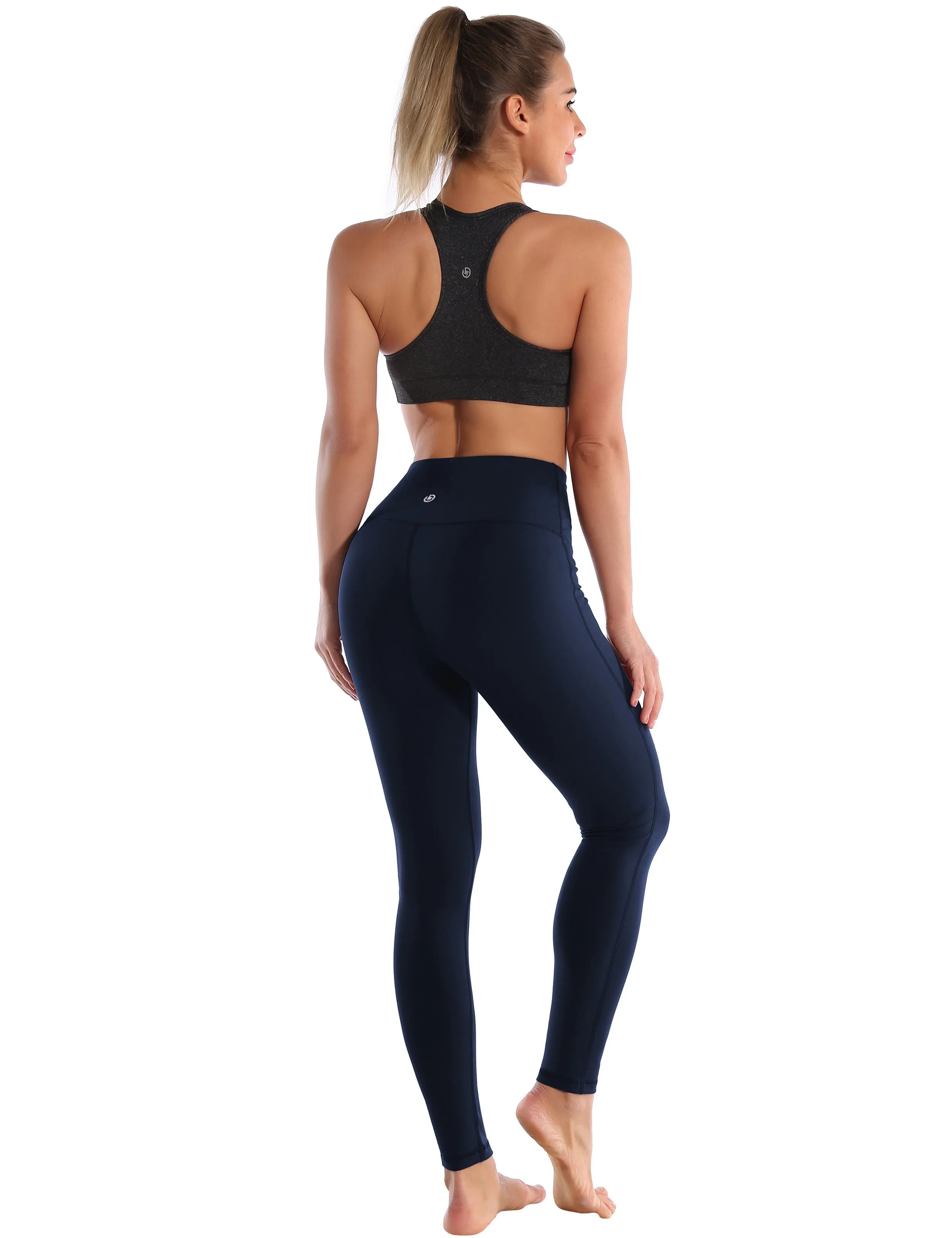 High Waist Side Line Running Pants darknavy_Running