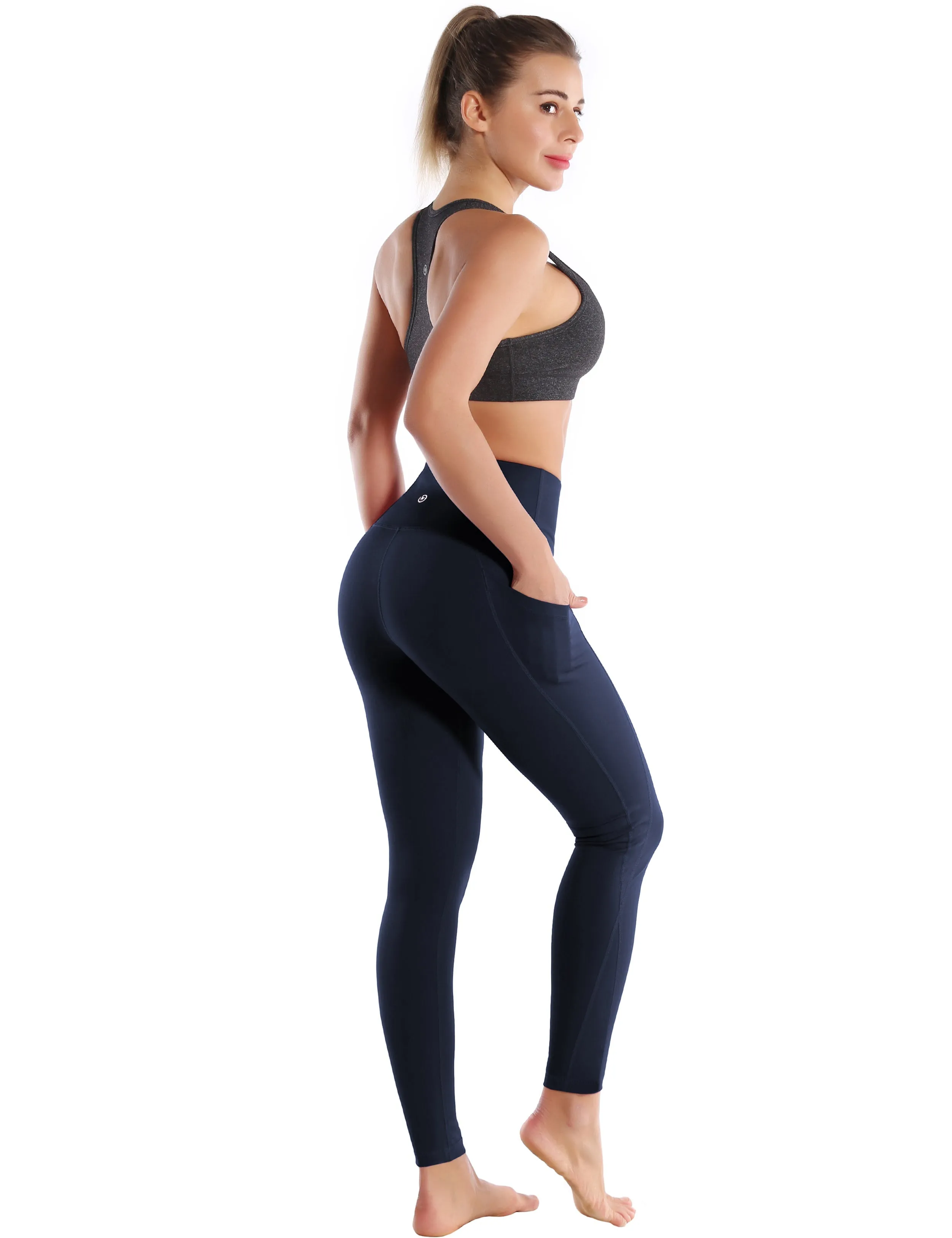 High Waist Side Pockets Biking Pants navyblue_Biking