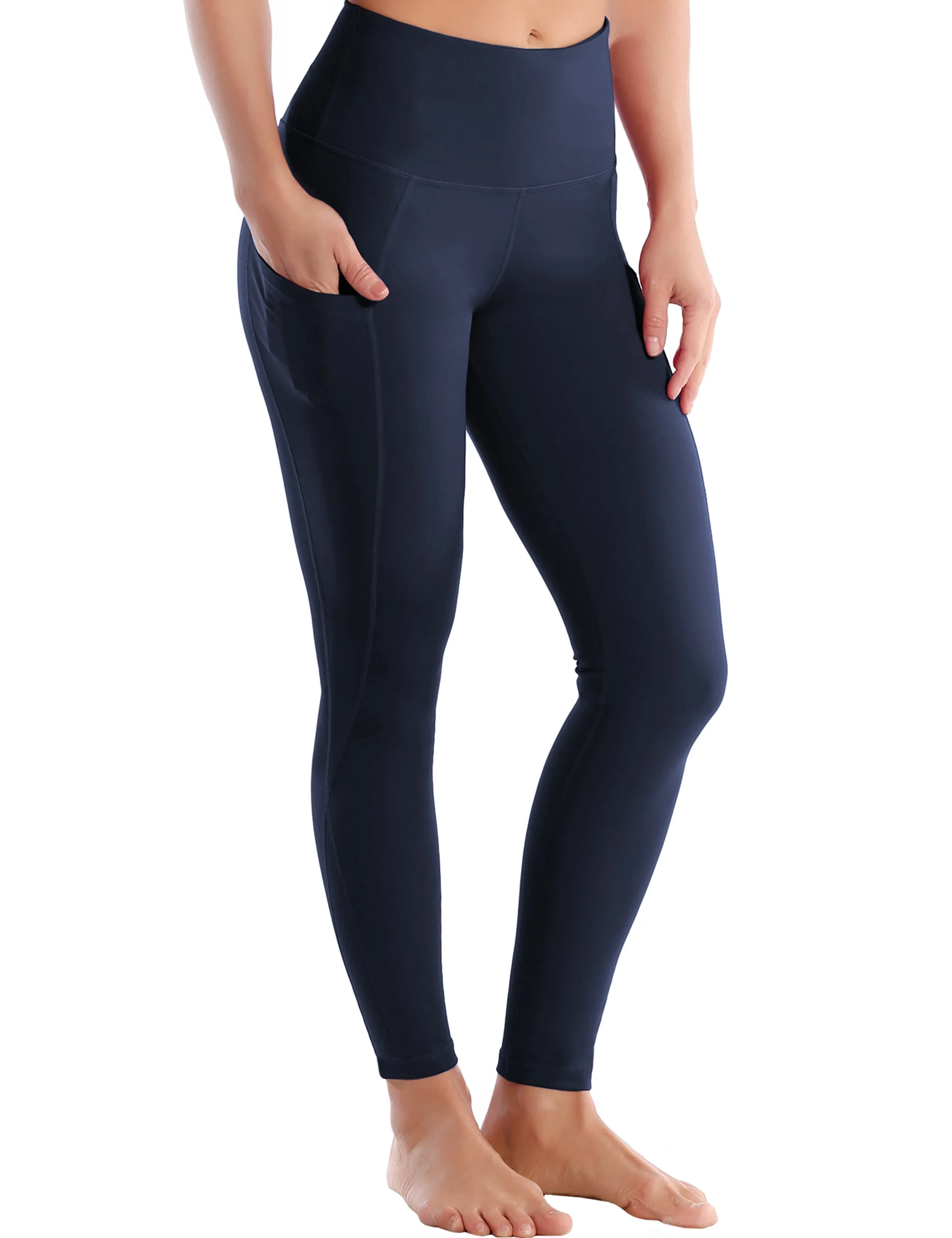High Waist Side Pockets Biking Pants navyblue_Biking