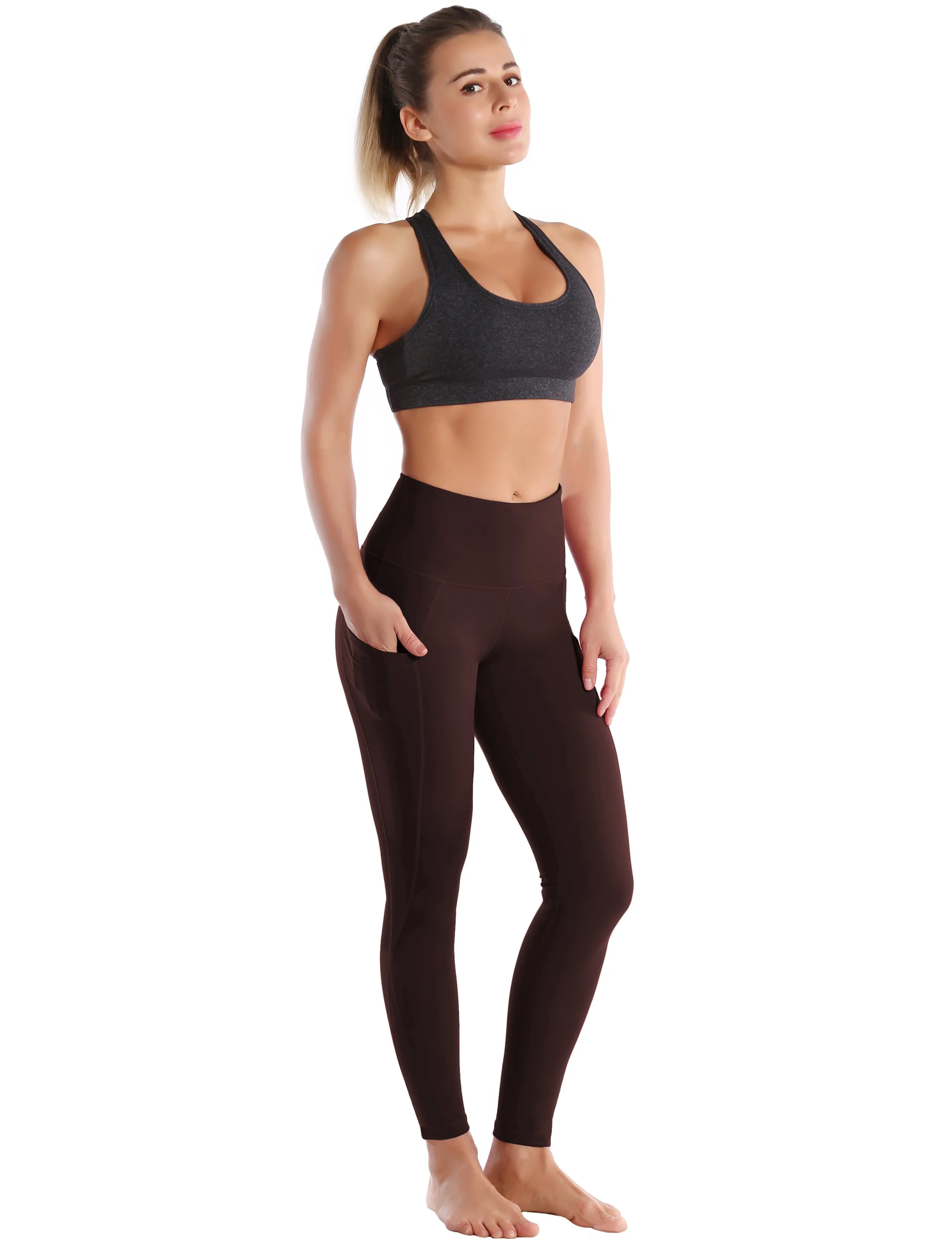 High Waist Side Pockets Running Pants mahoganymaroon_Running