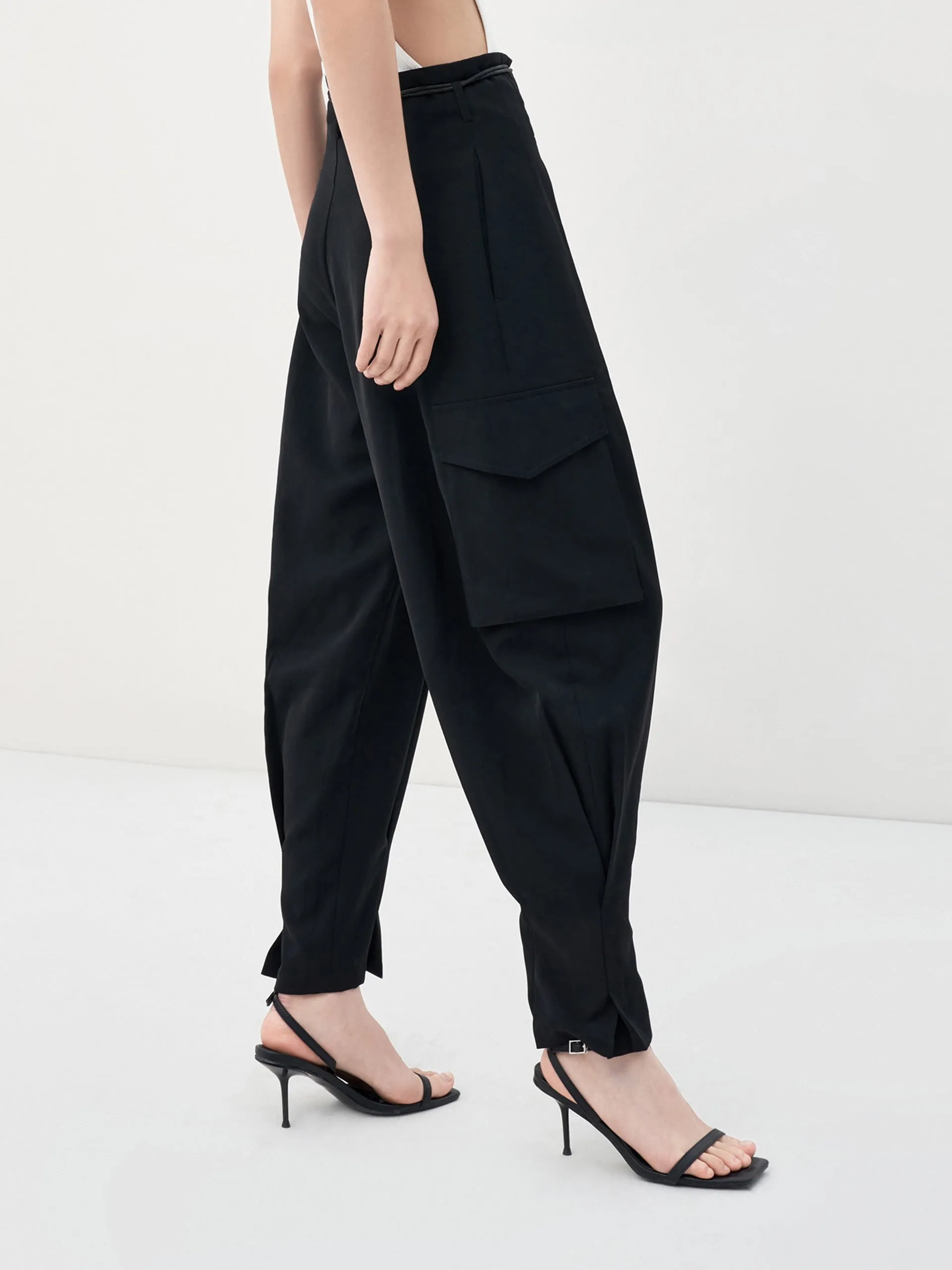 High Waist Tapered Cargo Pants
