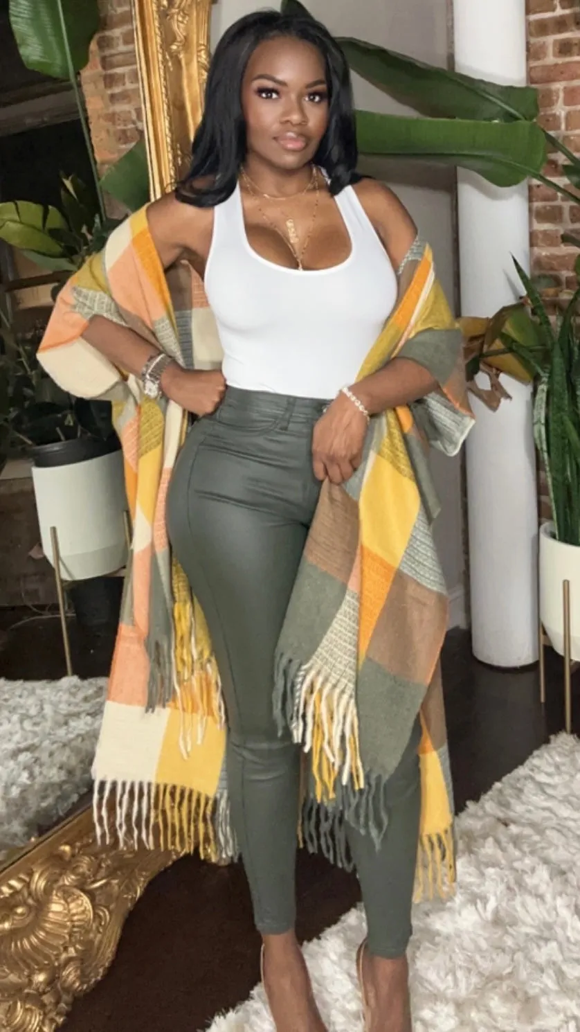 High Waist Vegan Leather  Pants - Olive