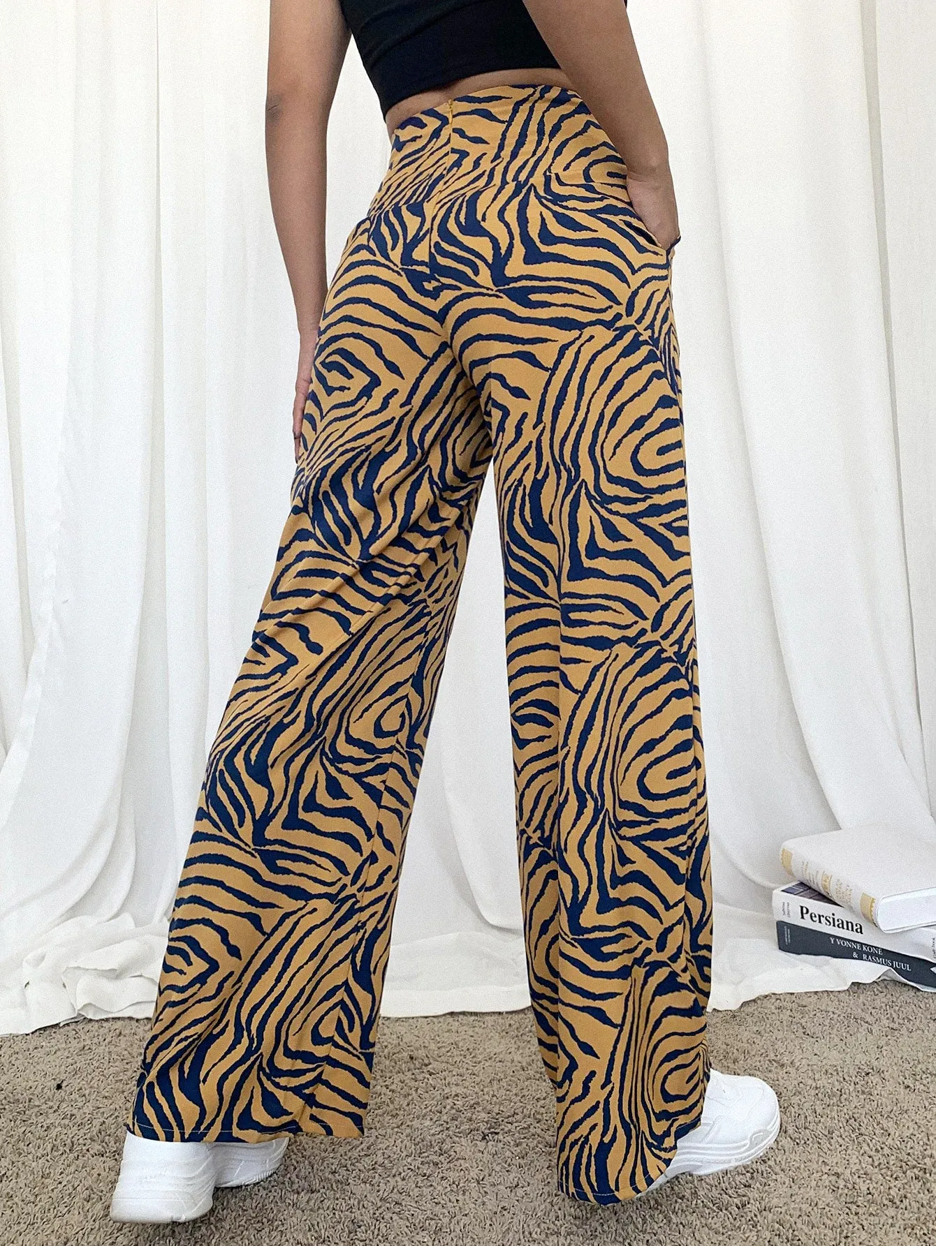 High Waist Zebra Stripe Wide Leg Pants