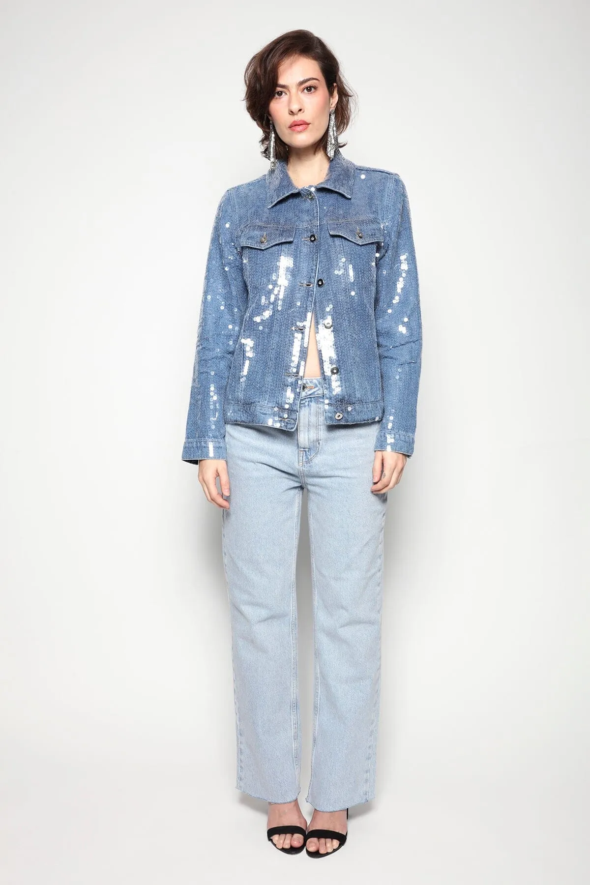 Jaqueta Jeans Bordada Vitru - Azul