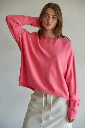 Knit Sweater Crew Neck Pullover Pink
