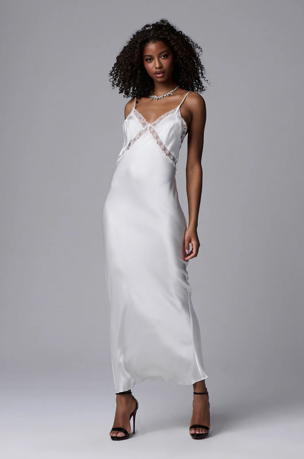 LACE INSET LONG SLIP DRESS