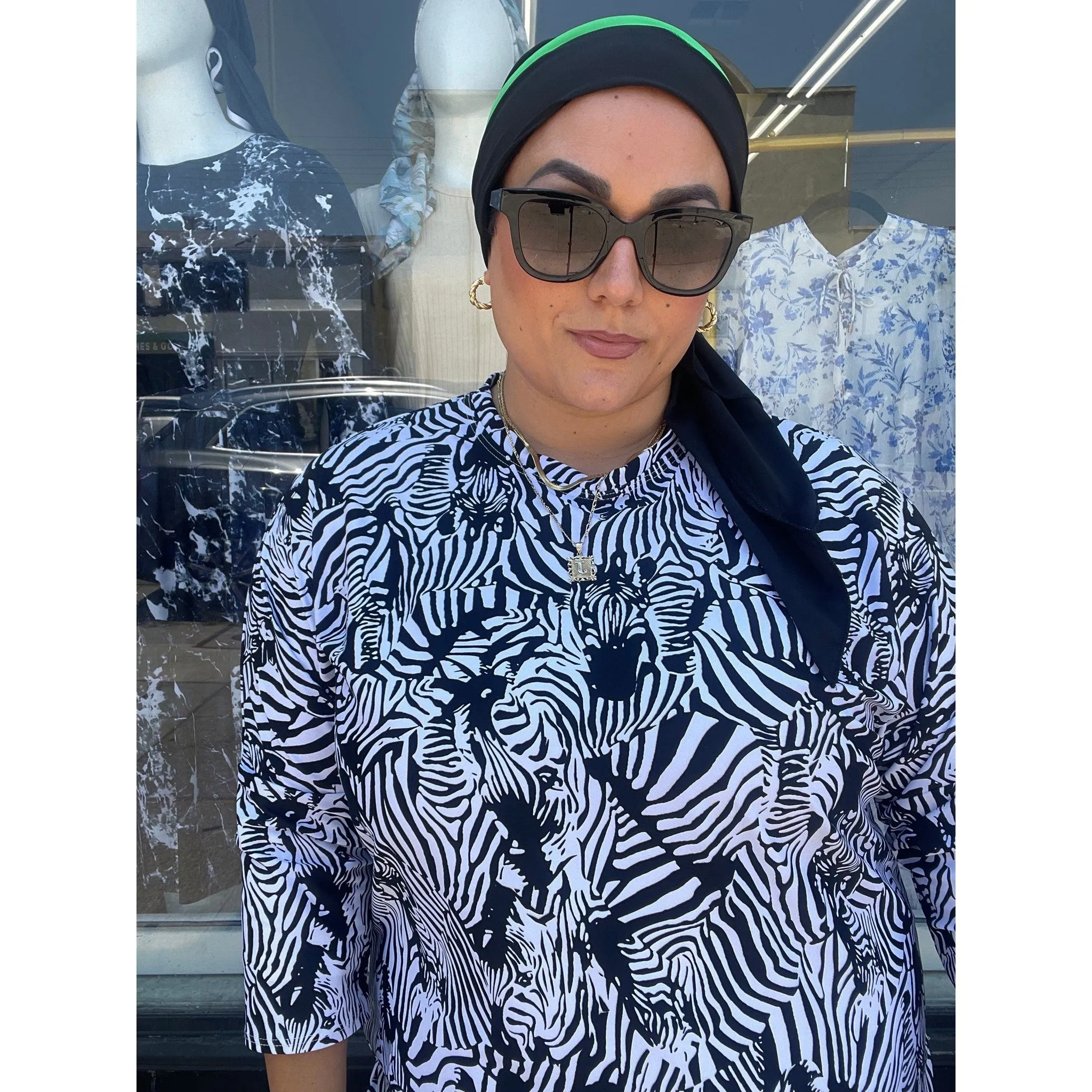 Ladies Modest Swim Dress - Zebra Print, Sizes S-L