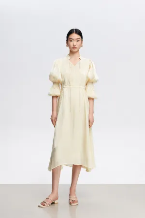 Lantern Sleeve Midi Dress in Cream