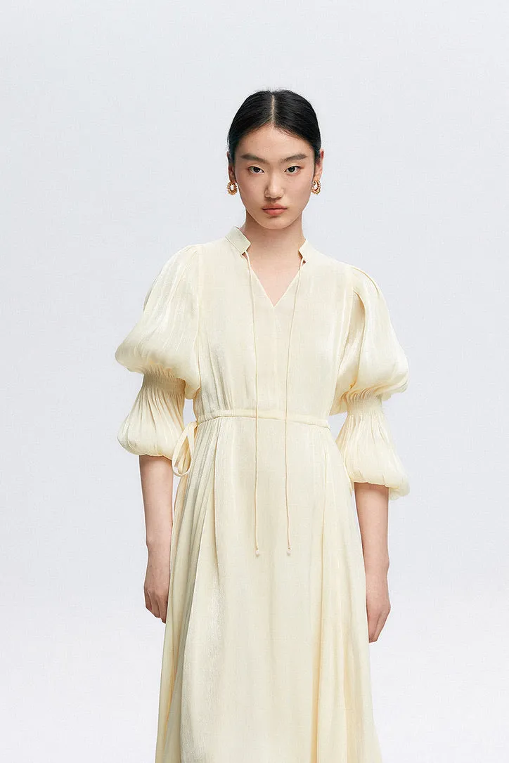 Lantern Sleeve Midi Dress in Cream