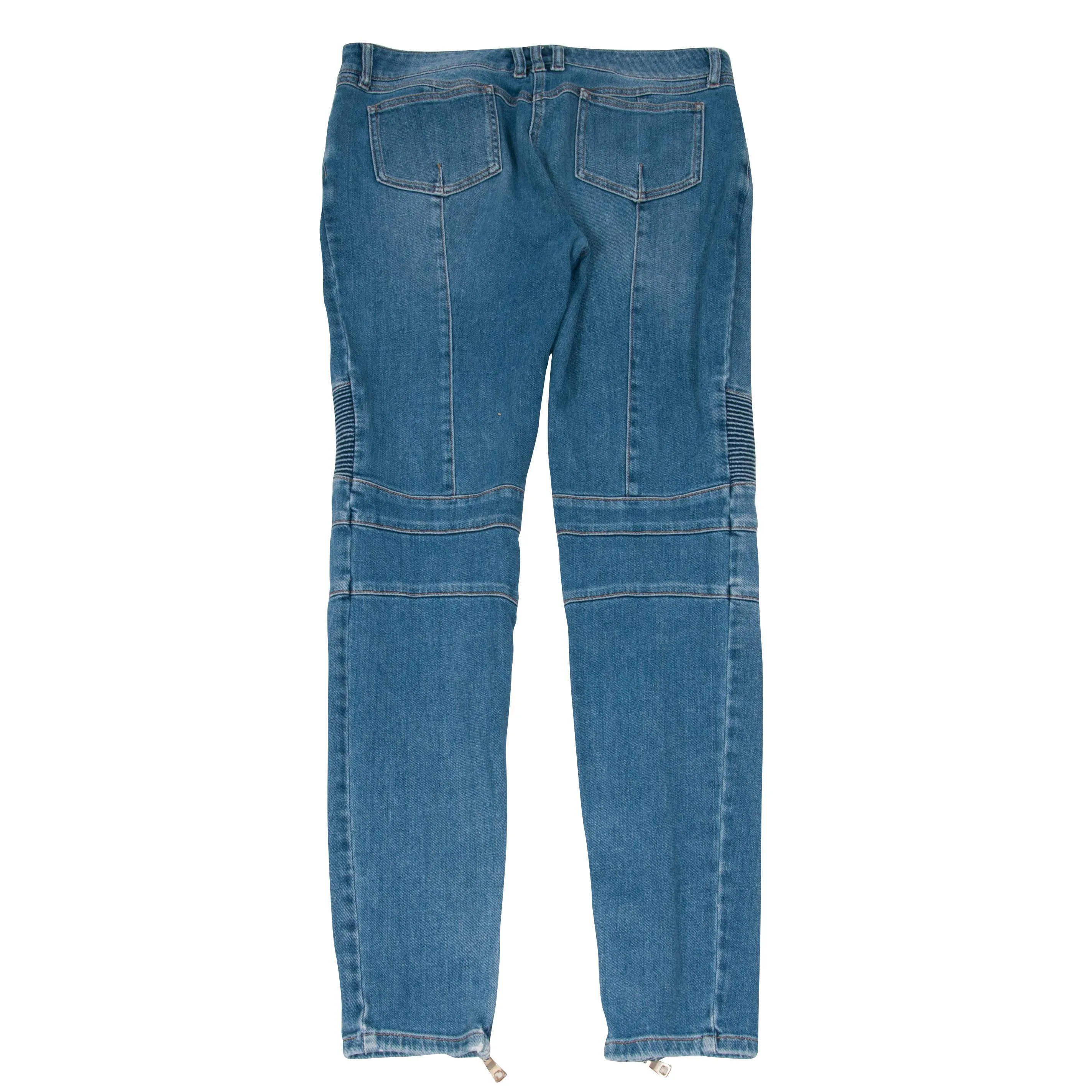 Lightwash Indigo Biker Jeans With Gold Side Zippers