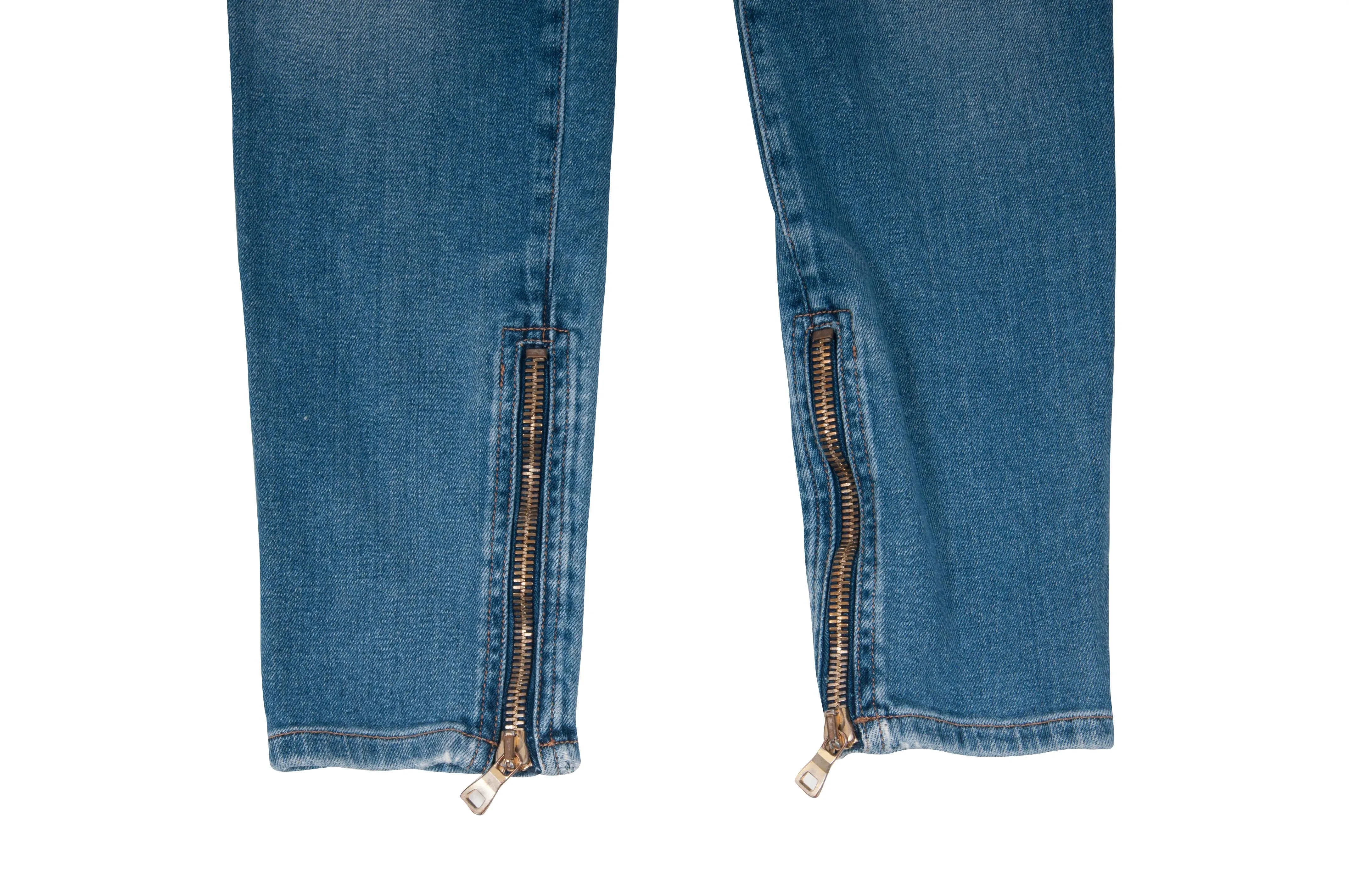Lightwash Indigo Biker Jeans With Gold Side Zippers