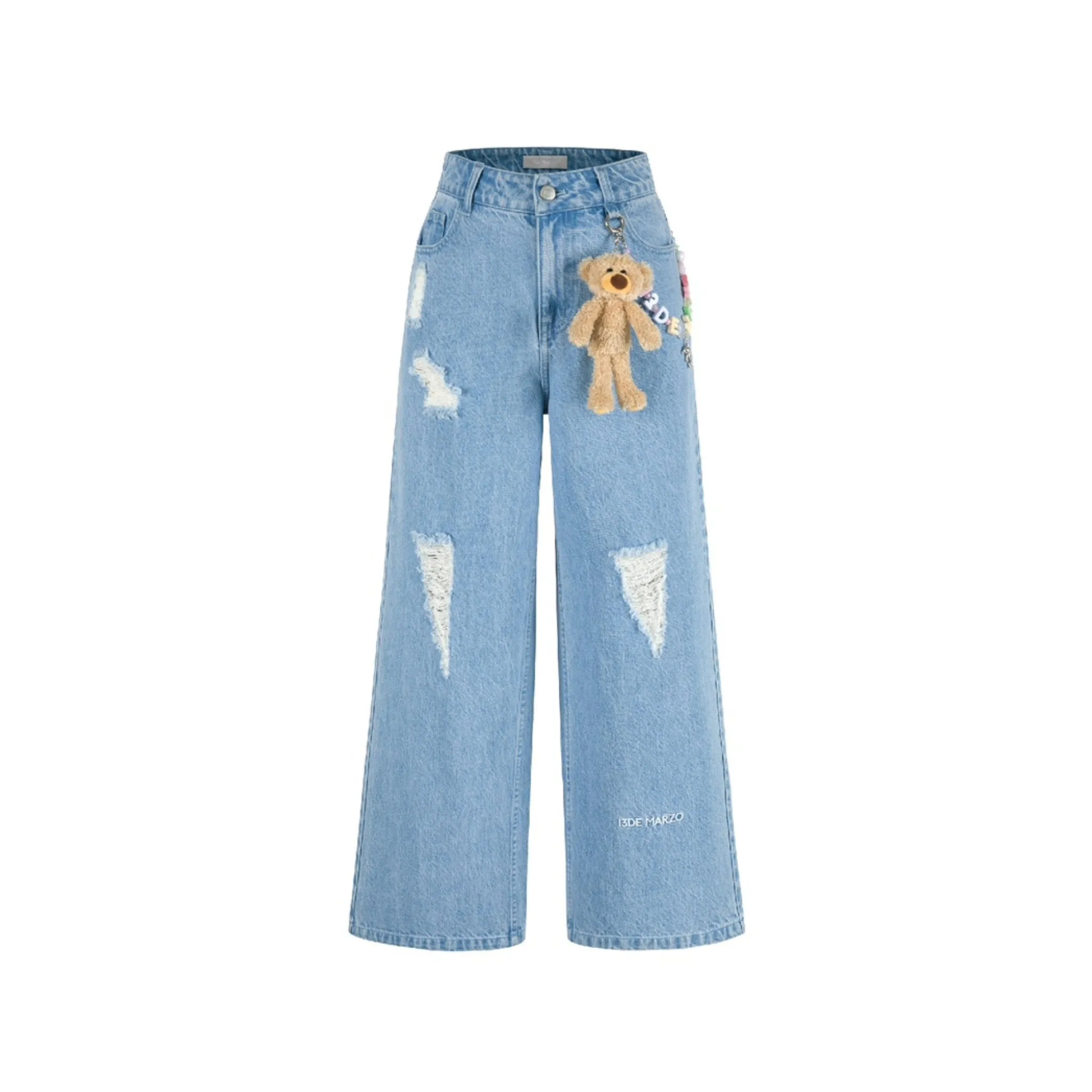 Logo Bead Chain Jeans in Blue