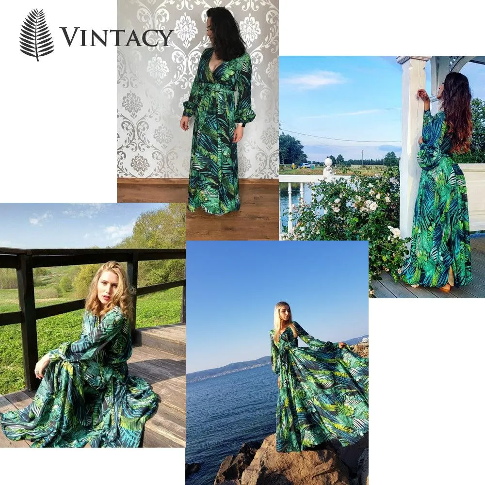 Long Sleeve Dress Tropical Green